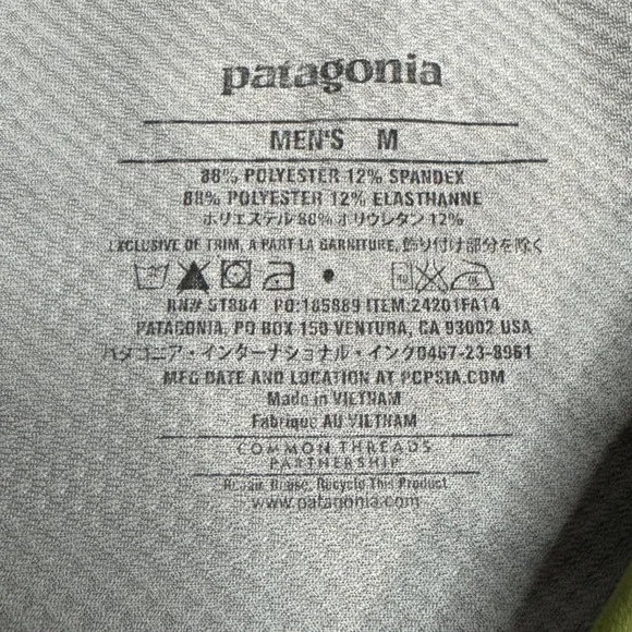 Patagonia Men's Long Sleeve Half Zip Hoodie Olive Green Running Top - Medium - Picture 7 of 8